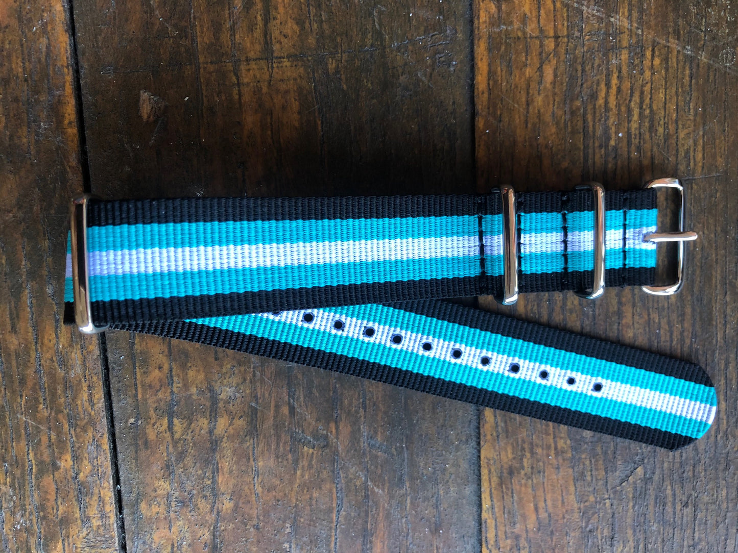 The Port Nato watch strap  Black/Teal/White 20mm